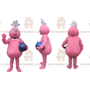 BIGGYMONKEY™ Mascot Costume Funny Pink Character Wearing Daisy