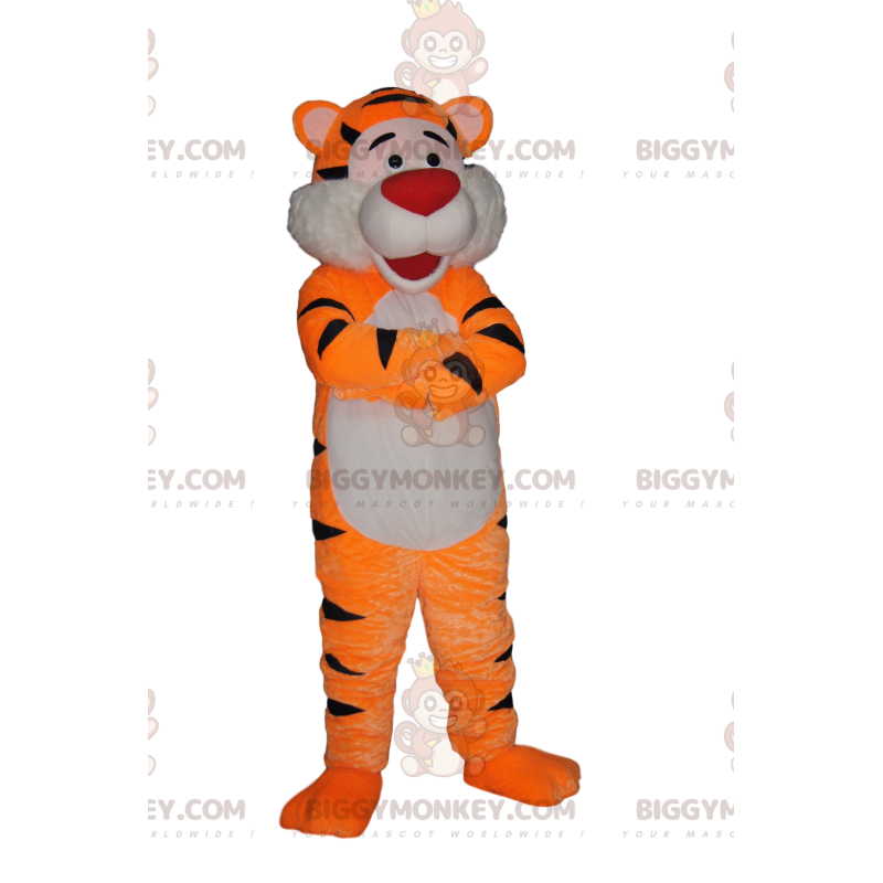 BIGGYMONKEY™ Mascottekostuum Zeer blije tijger met rode snuit -