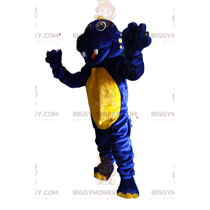 Kostium maskotka super podekscytowany niebiesko-żółty dinozaur
