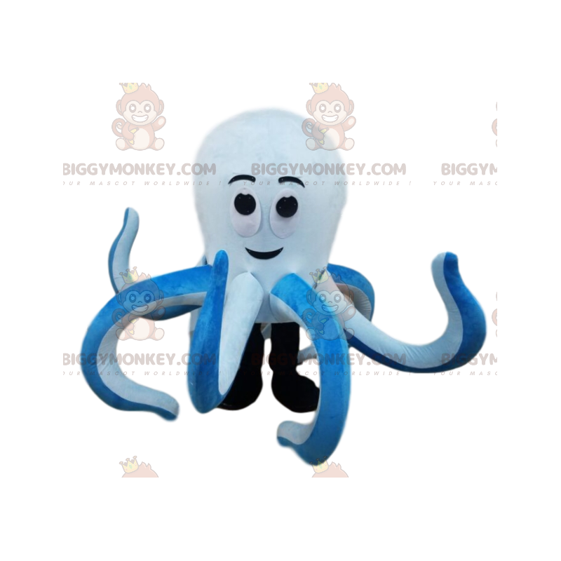 BIGGYMONKEY™ Costume mascotte polpo gigante bianco e blu -