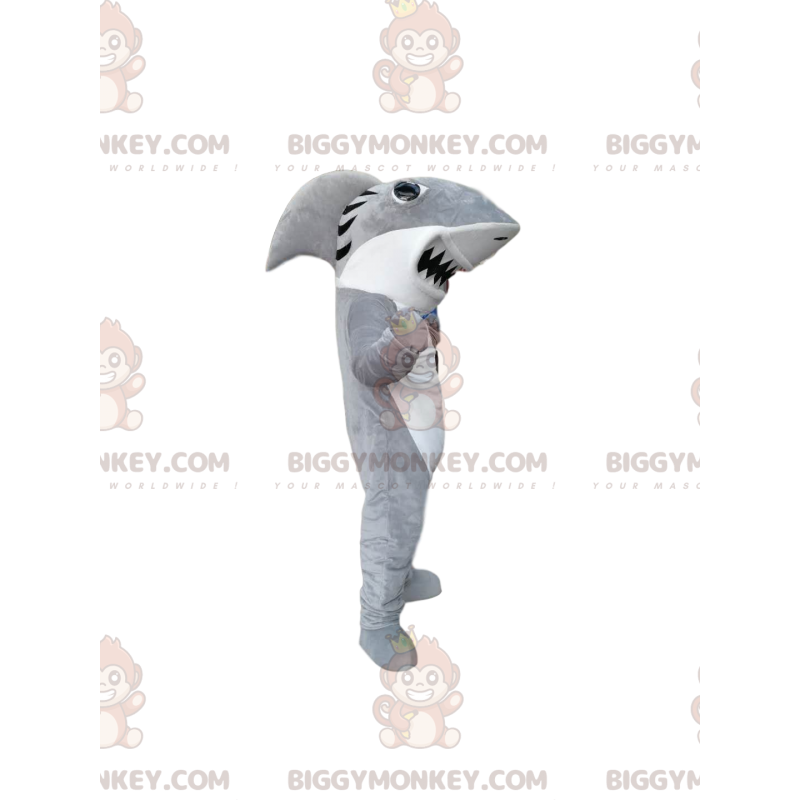 Costume da mascotte BIGGYMONKEY™ squalo bianco e grigio -