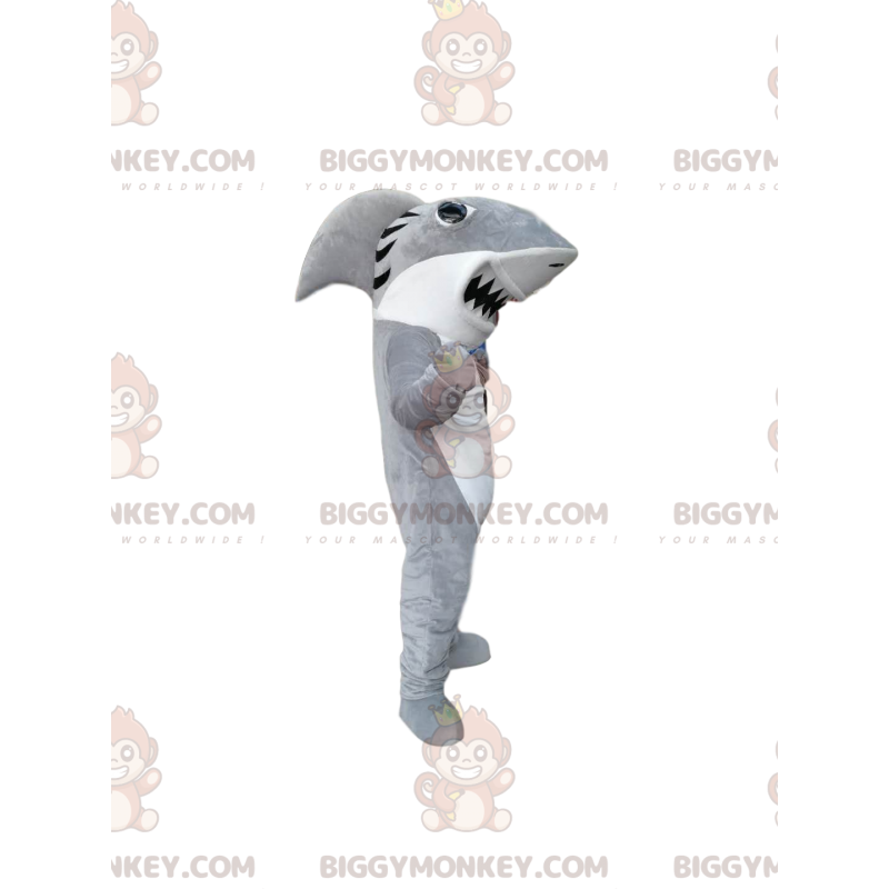 Disfraz de mascota de tiburón blanco y gris BIGGYMONKEY™ -