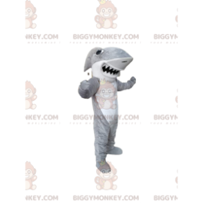 Kostium maskotka biało-szary rekin BIGGYMONKEY™ -