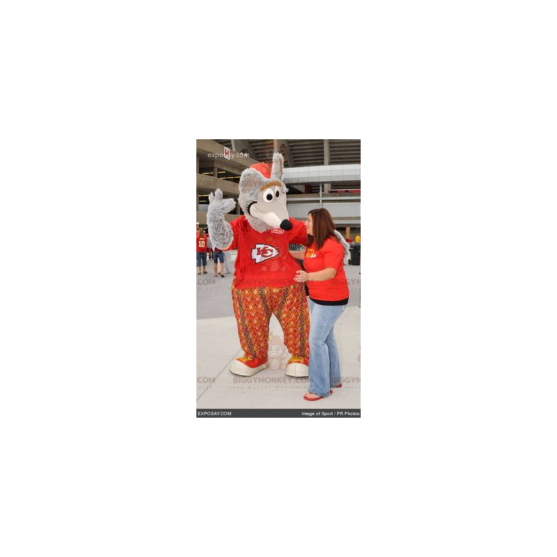Mouse Gray Rat BIGGYMONKEY™ Mascot Costume In Red Outfit -