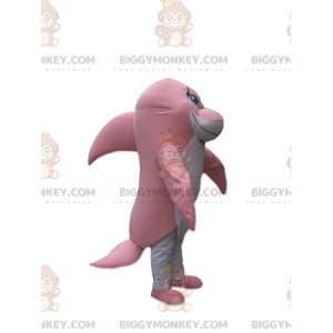 Costume de mascotte BIGGYMONKEY™ de dauphin rose et blanc