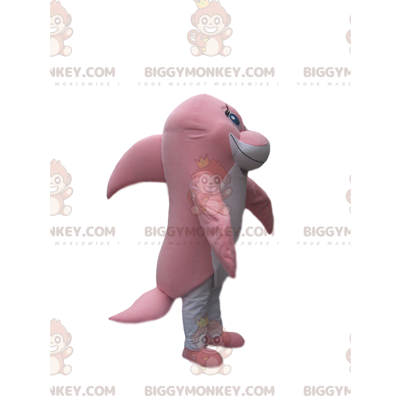 Disfraz de mascota BIGGYMONKEY™ de delfín rosado y blanco