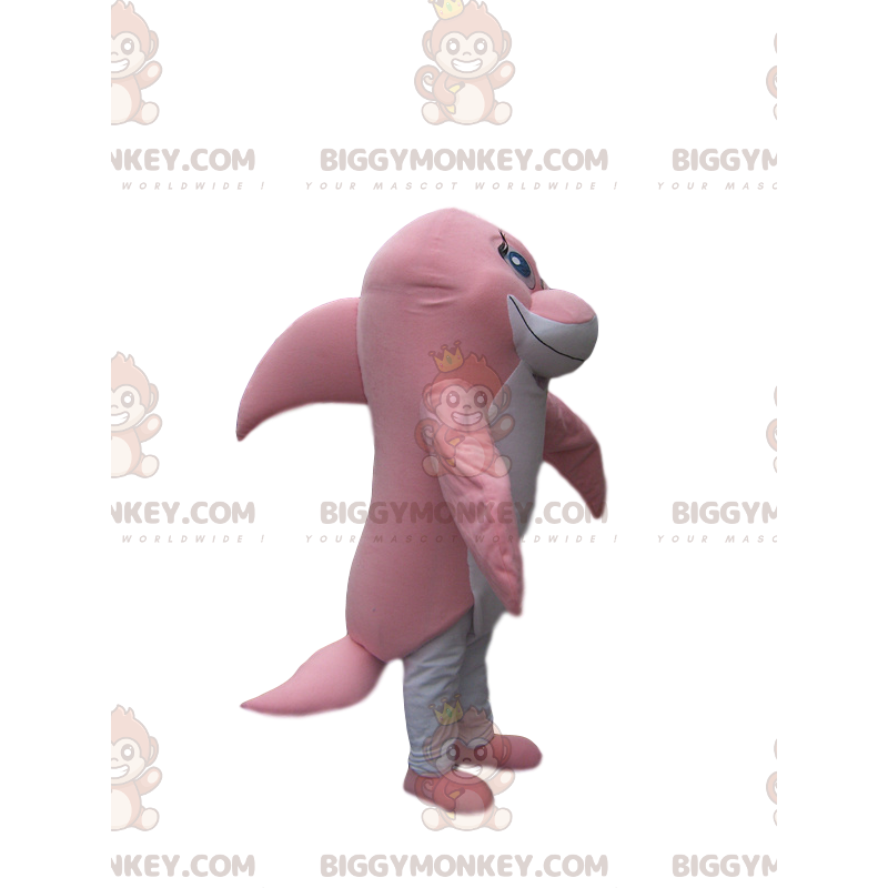 Kostium maskotka czuły różowy i biały delfin BIGGYMONKEY™ -