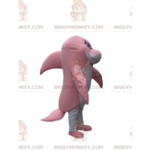 Aanhankelijk roze en witte dolfijn BIGGYMONKEY™ mascottekostuum