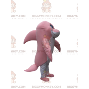 Disfraz de mascota BIGGYMONKEY™ de delfín rosado y blanco