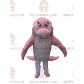 Disfraz de mascota BIGGYMONKEY™ de delfín rosado y blanco