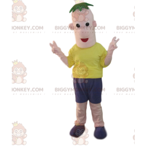 BIGGYMONKEY™ Funny Man-mascottekostuum met groene franje -