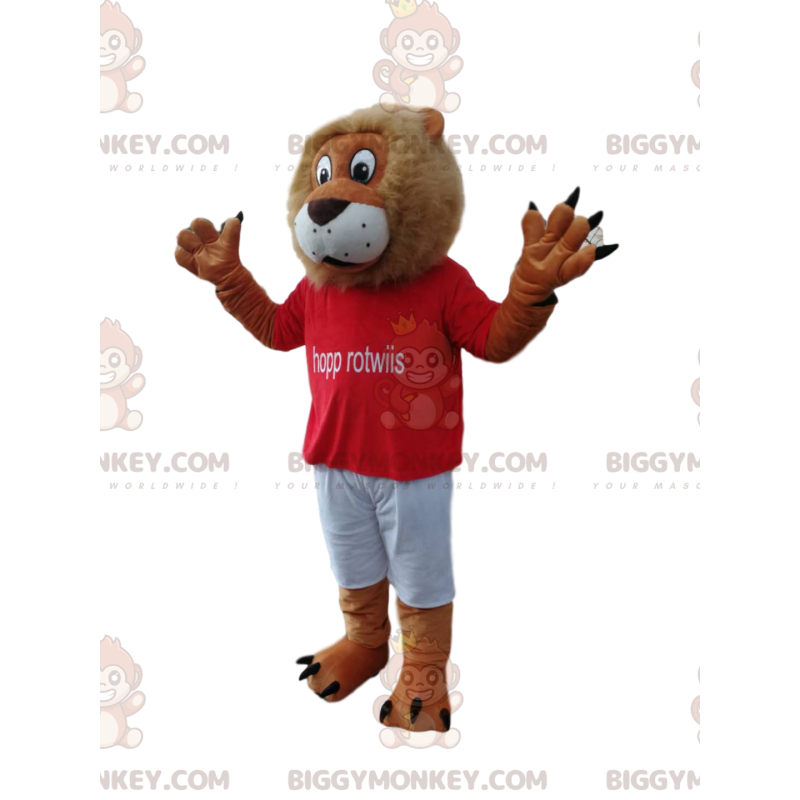 Divertido disfraz de mascota Lion BIGGYMONKEY™ con camiseta