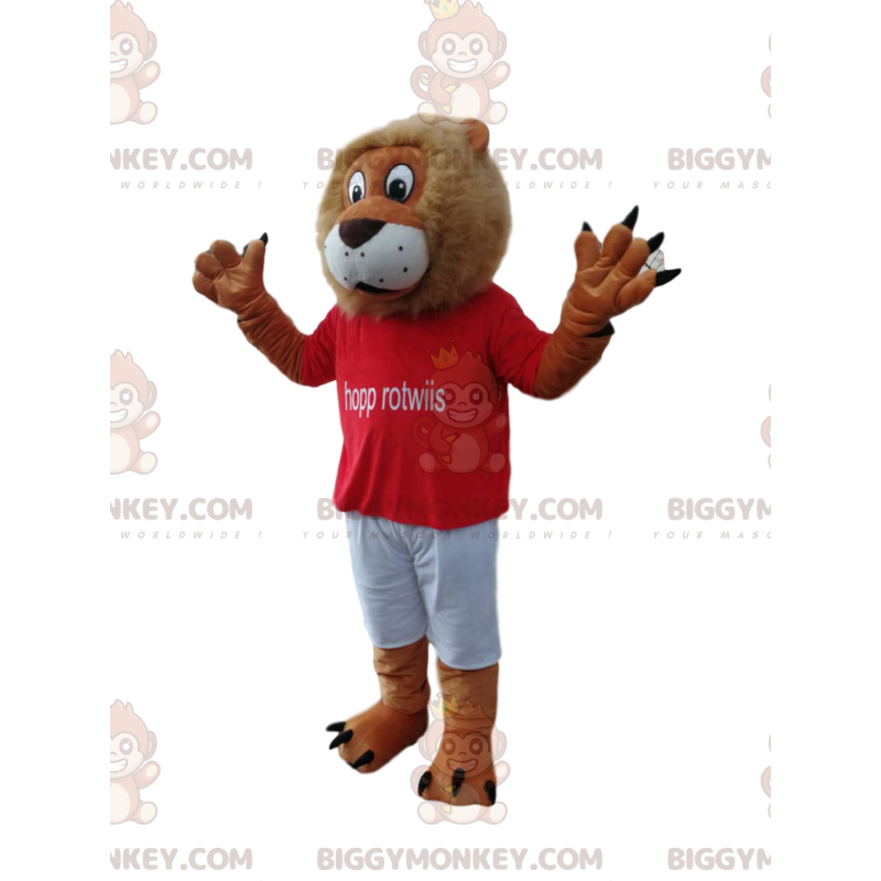 Fun Lion BIGGYMONKEY™ Mascot Costume With Red Supporter Shirt –