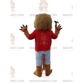 Lustiges Löwen-BIGGYMONKEY™-Maskottchen-Kostüm mit rotem