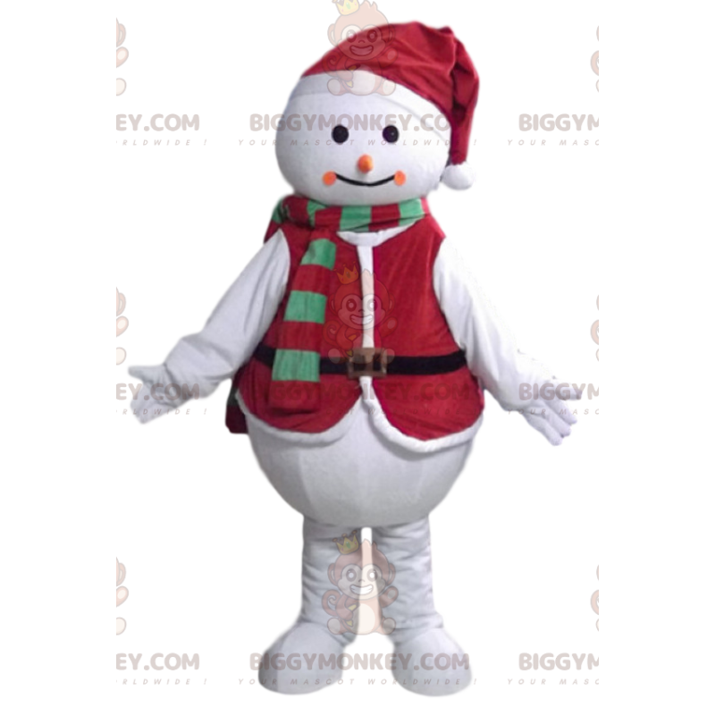 Kostým maskota sněhuláka BIGGYMONKEY™ s vánočním outfitem –