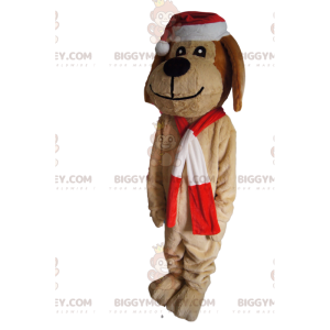 Bruine hond BIGGYMONKEY™ mascottekostuum met kerstmuts -