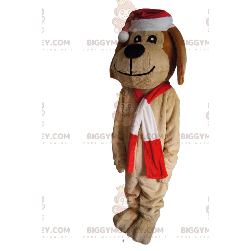 Brown Dog BIGGYMONKEY™ Mascot Costume With Christmas Hat -