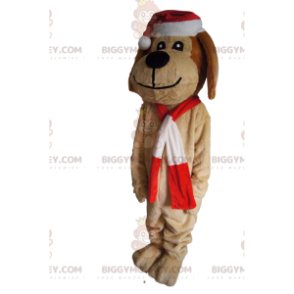 Bruine hond BIGGYMONKEY™ mascottekostuum met kerstmuts -