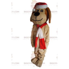 Brun hund BIGGYMONKEY™ maskotkostume med julehat -