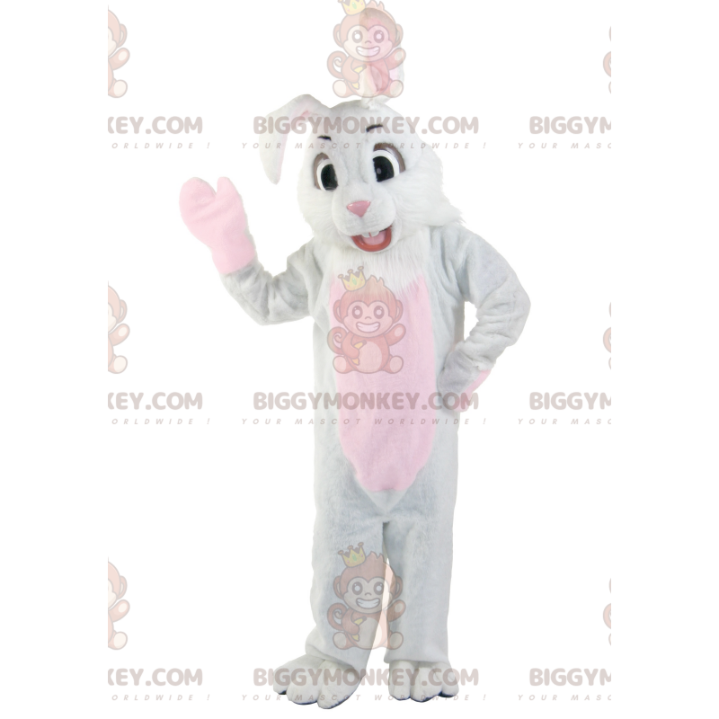 Knap wit en roze konijn BIGGYMONKEY™ mascottekostuum -