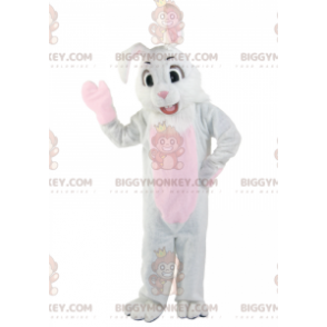 Smuk hvid og lyserød kanin BIGGYMONKEY™ maskotkostume -