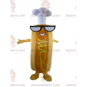 Mosterd hotdog BIGGYMONKEY™ mascottekostuum met koksmuts -