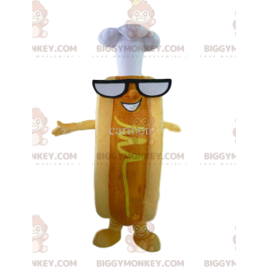 Mustard Hot Dog BIGGYMONKEY™ Mascot Costume with Chef's Hat -