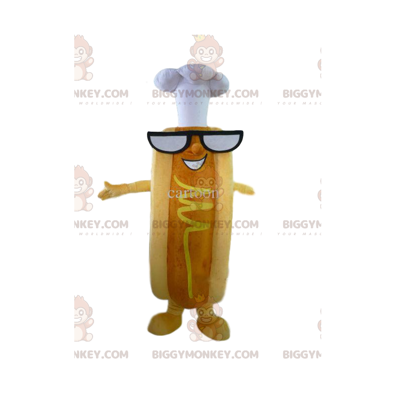 Kostium maskotka musztardowy hot dog BIGGYMONKEY™ z czapką