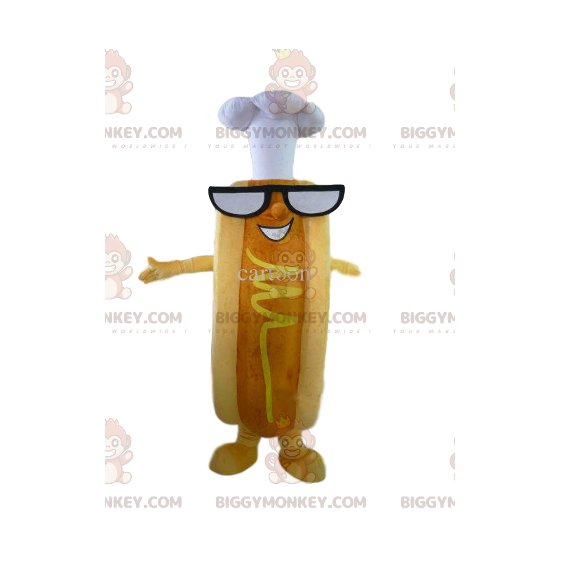 Mustard Hot Dog BIGGYMONKEY™ maskotkostume med kokkehat -