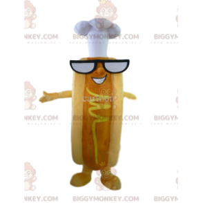 Mosterd hotdog BIGGYMONKEY™ mascottekostuum met koksmuts -