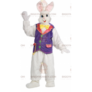 BIGGYMONKEY™ Mascot Costume of Handsome White and Pink Bunny