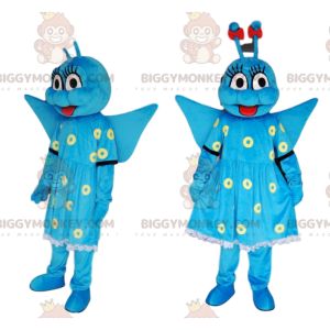 Blauwe vlinder BIGGYMONKEY™ mascottekostuum met schattige jurk