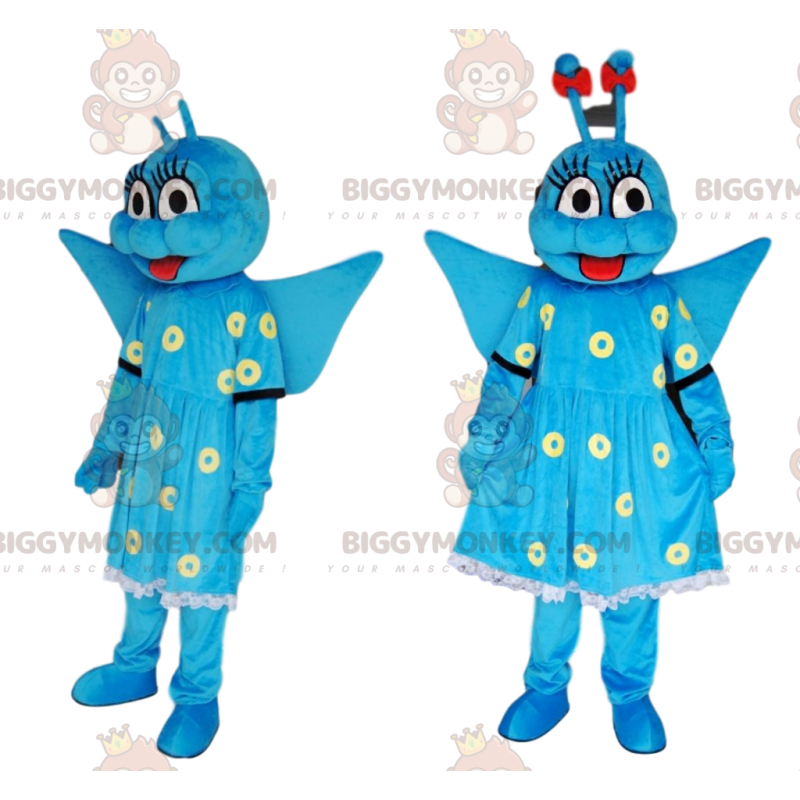 Costume da mascotte BIGGYMONKEY™ farfalla blu con vestito