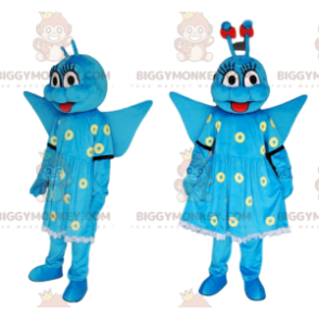 Costume da mascotte BIGGYMONKEY™ farfalla blu con vestito