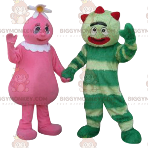 BIGGYMONKEY™ Mascot Costume Duo of Pink and Green Characters -