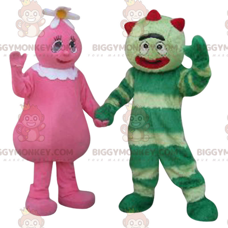 Dúo de disfraces de mascota BIGGYMONKEY™ de personajes rosas y