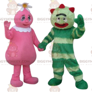 BIGGYMONKEY™ Mascot Costume Duo af lyserøde og grønne figurer -