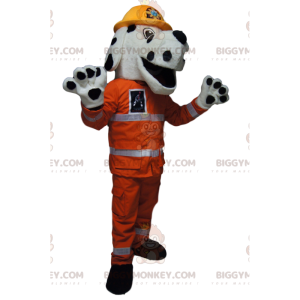 BIGGYMONKEY™ Mascottekostuum Witte en zwarte hond met oranje