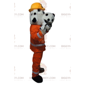 BIGGYMONKEY™ Mascot Costume White and Black Dog with Orange