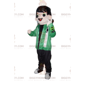 Stylish Young Boy BIGGYMONKEY™ Mascot Costume With Green Jacket