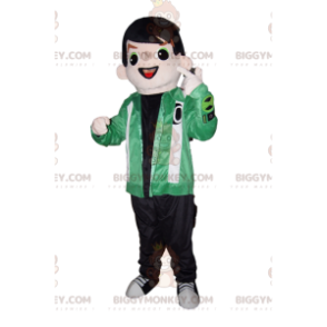 Stilfuldt ung dreng BIGGYMONKEY™ maskotkostume med grøn jakke -