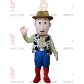 Smiling Cowboy BIGGYMONKEY™ Mascot Costume With Brown Hat -
