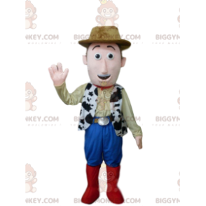 Smiling Cowboy BIGGYMONKEY™ Mascot Costume With Brown Hat –