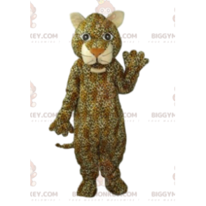 Disfraz de mascota leopardo BIGGYMONKEY™ con gran sonrisa -