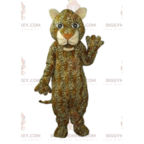 Traje de mascote Leopard BIGGYMONKEY™ com grande sorriso –