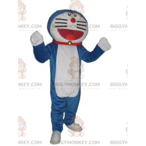 BIGGYMONKEY™ costume mascotte di un gatto bianco e blu molto