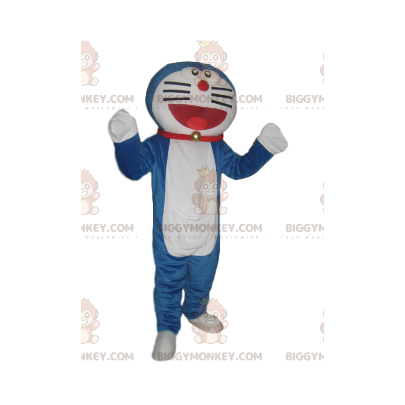 BIGGYMONKEY™ mascot costume of a very smiling blue and white