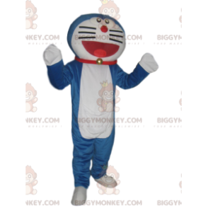 BIGGYMONKEY™ costume mascotte di un gatto bianco e blu molto