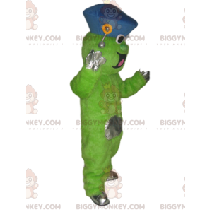 Lustiges Neongrünes BIGGYMONKEY™ Maskottchenkostüm mit blauem