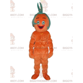 BIGGYMONKEY™ maskottiasu Hymyilevä oranssi mies, jolla on oudot